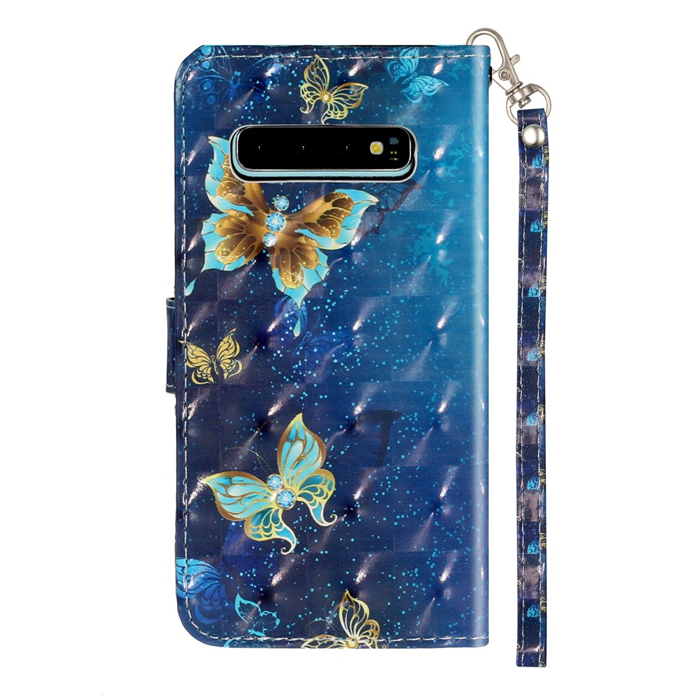 Patterned Embossed Leather Wallet Phone Case with Strap for Samsung Galaxy S10 Plus - Butterfly-4