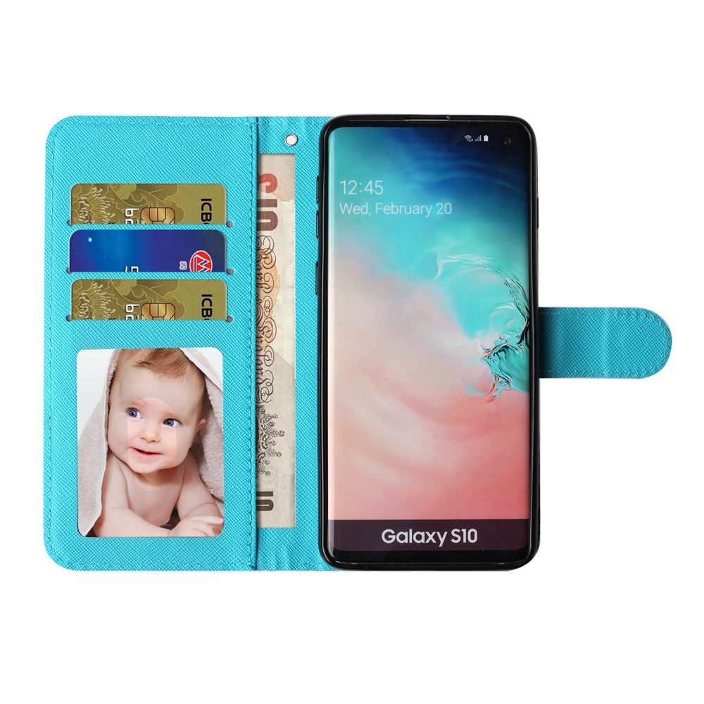 Cas À Motifs De Téléphone De Portefeuille De Cuir Gaufré Avec Lanière Pour Samsung Galaxy S10 Ainsi Que - Papillon-7
