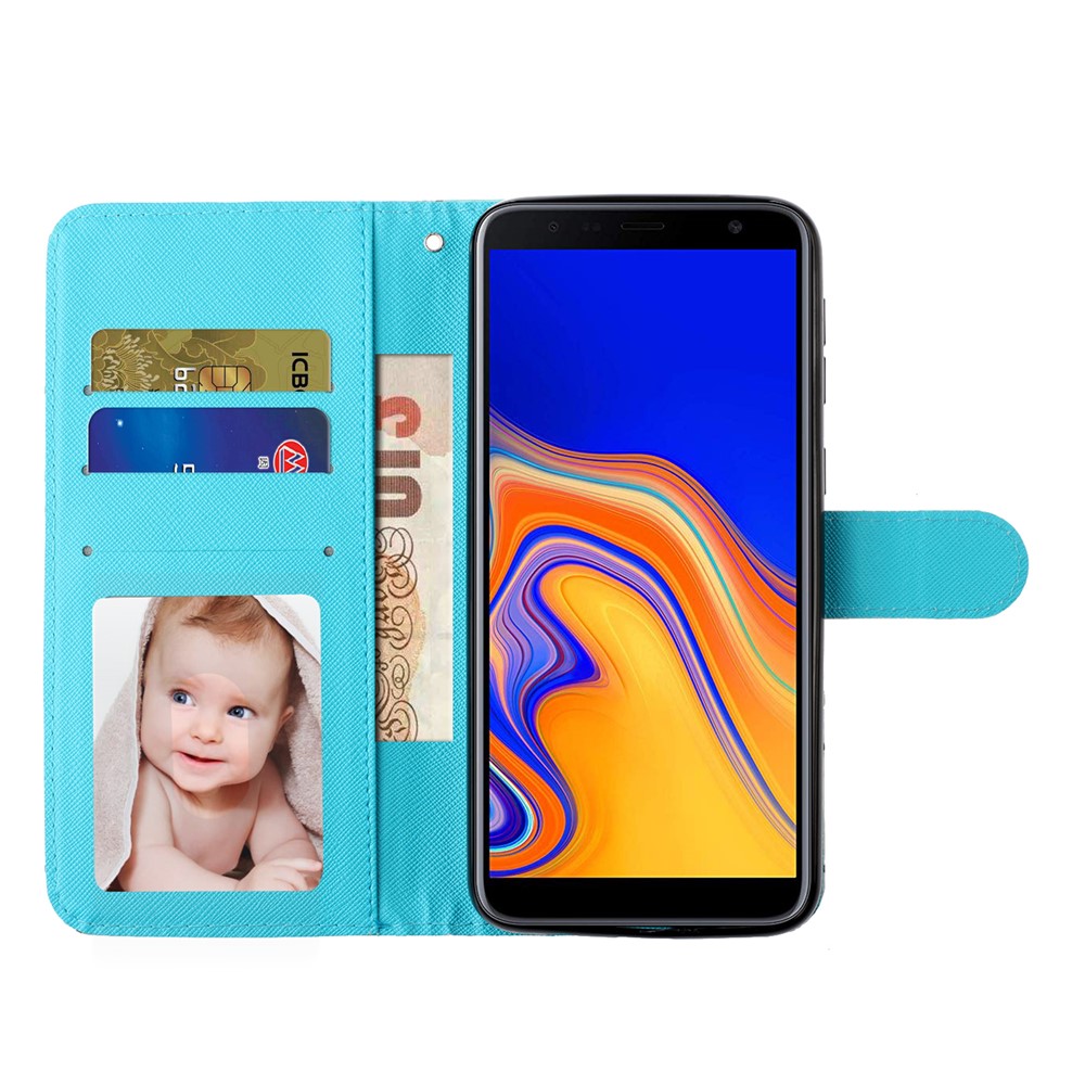 Caixa de Couro Com Decoração de Ponto Leve Tampa da Carteira Para Samsung Galaxy J4+/J4 Plus - Borboleta