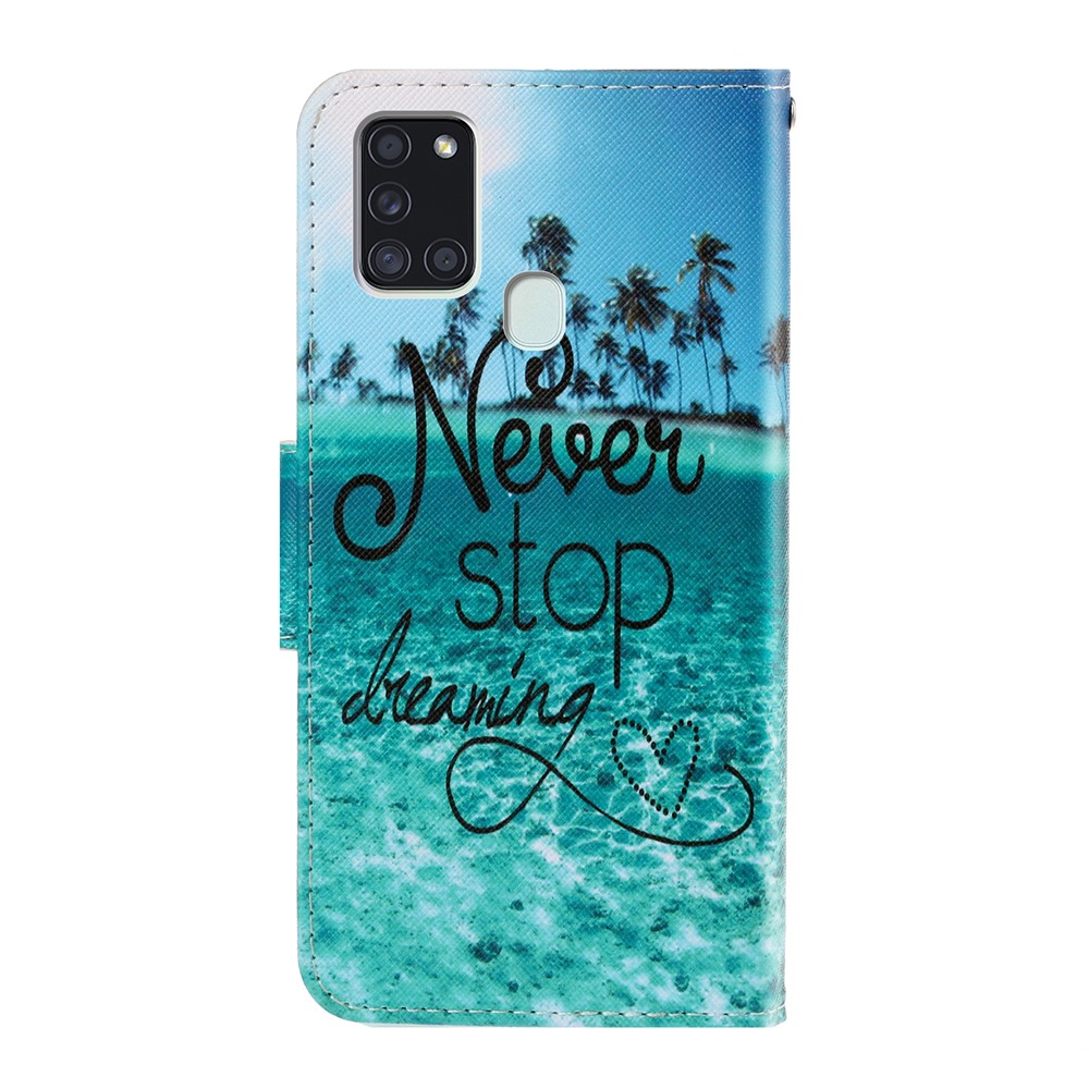 Pattern Printing Flip Leather Wallet Phone Cover for Samsung Galaxy A21s - Never Stop Dreaming-2