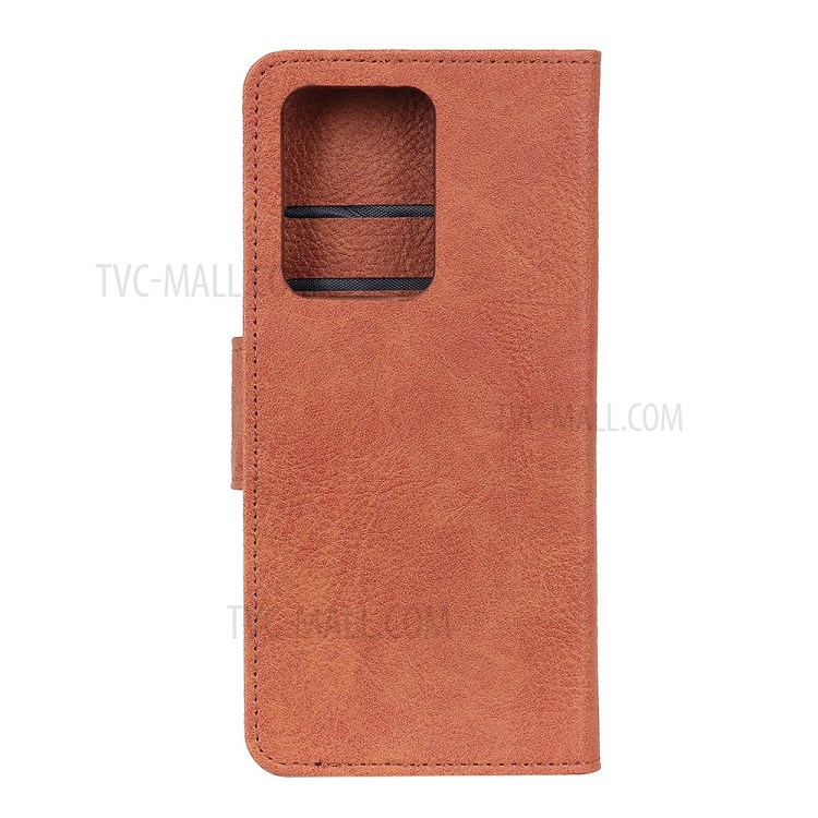 Pele Lichia Com Shell Carteira De Couro Para Samsung Galaxy Note 20 Mais - Castanho-3