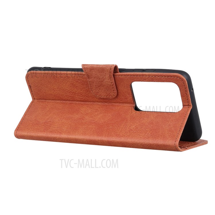Pele Lichia Com Shell Carteira De Couro Para Samsung Galaxy Note 20 Mais - Castanho-4