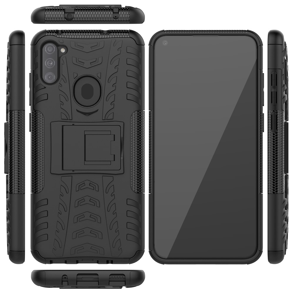 Copertina PC + TPU Anti-slip Con Shell Kickstand Per Samsung Galaxy A11 (versione Statunitense) - Nero