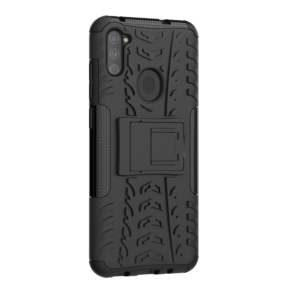 Copertina PC + TPU Anti-slip Con Shell Kickstand Per Samsung Galaxy A11 (versione Statunitense) - Nero