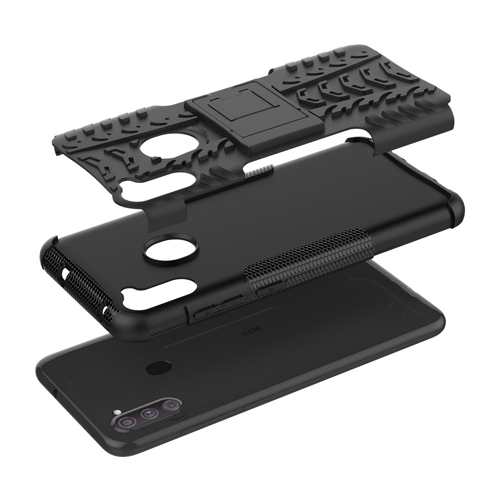 Copertina PC + TPU Anti-slip Con Shell Kickstand Per Samsung Galaxy A11 (versione Statunitense) - Nero