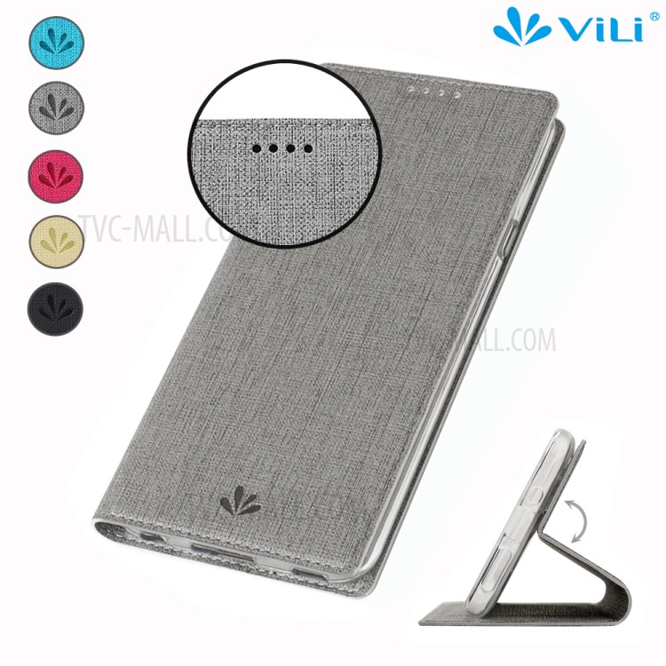VILI DMX Cross Texture Card Holder Stand Leather Cover for Samsung Galaxy M31 - Grey-2