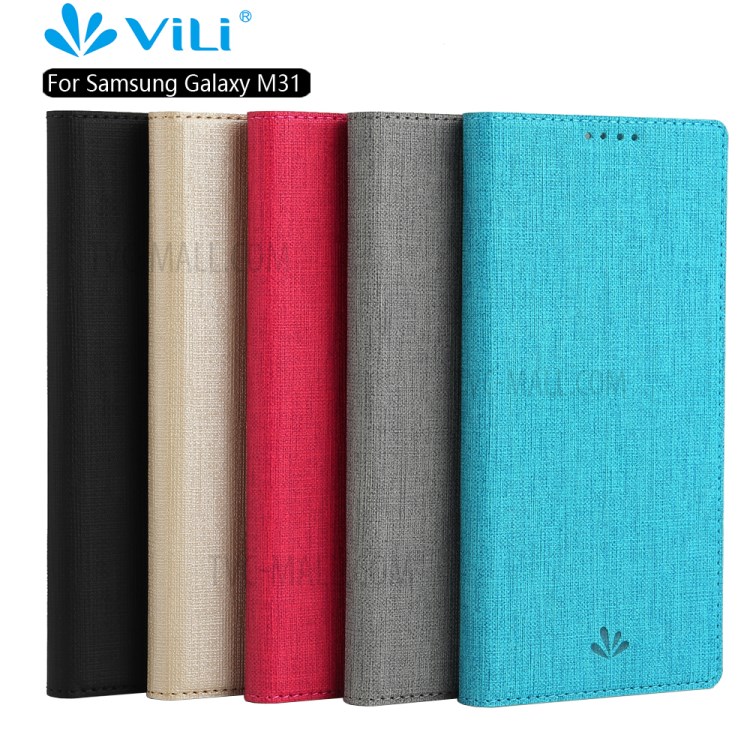 VILI DMX Cross Texture Card Holder Stand Leather Cover for Samsung Galaxy M31 - Grey-22
