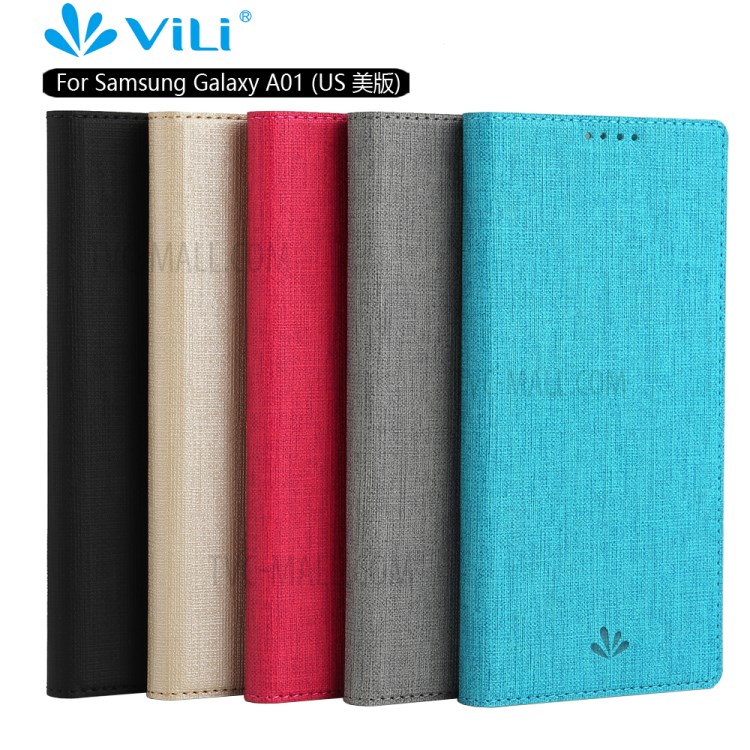 VILI DMX Style Cross Texture Card Slot Leather Unique Cover for Samsung Galaxy A01 - Grey-21