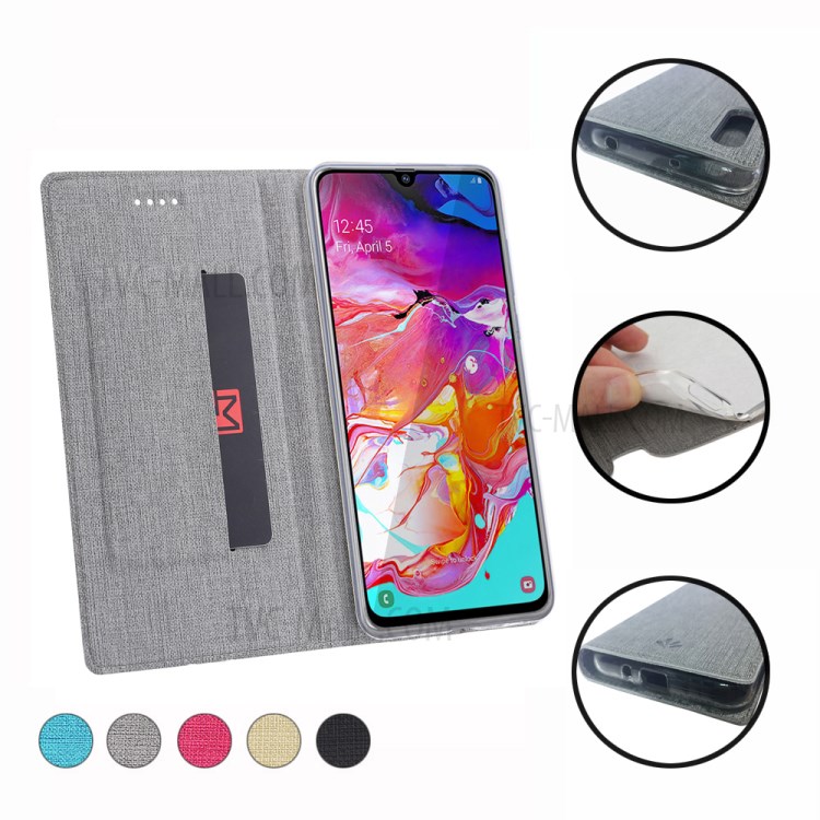 VILI DMX Style Cross Texture Card Slot Leather Unique Cover for Samsung Galaxy A01 - Grey-3