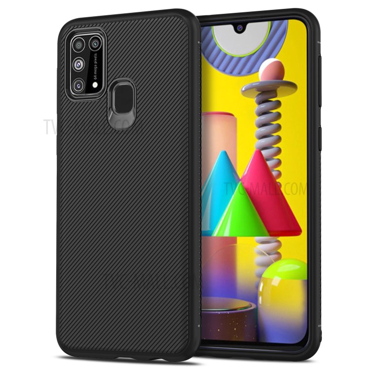 LENUO Twill Texture TPU Cell Phone Cover for Samsung Galaxy M31 - Black-1