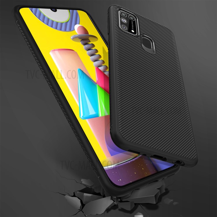 LENUO Twill Texture TPU Cell Phone Cover for Samsung Galaxy M31 - Black-5