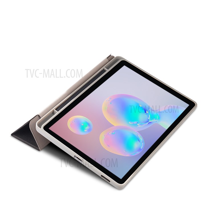 Textura De Pano De Dobraduras De Couro Estande Shell Inteligente Com Slot Caneta Para Samsung Galaxy Tab S6 Lite 10,4 P610 - Preto-7