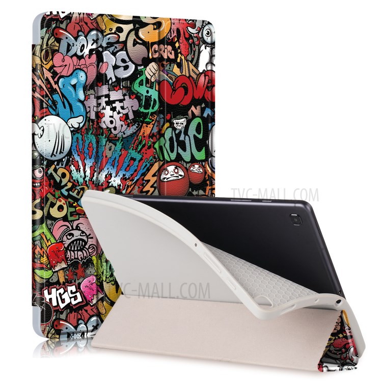 A Impressão De Padrões Tri-dobra Couro Suporte Caso Inteligente Com Ranhura Caneta Para Guia Samsung Galaxy S6 Lite 10,4 P610 - Grafite Desenho Animado-1