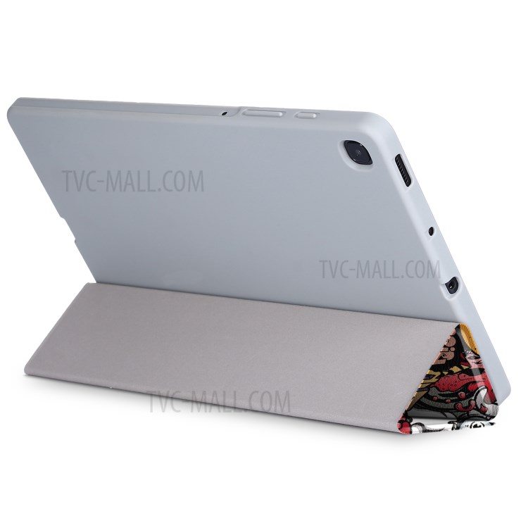 A Impressão De Padrões Tri-dobra Couro Suporte Caso Inteligente Com Ranhura Caneta Para Guia Samsung Galaxy S6 Lite 10,4 P610 - Grafite Desenho Animado-6