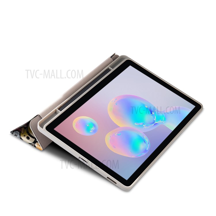 A Impressão De Padrões Tri-dobra Couro Suporte Caso Inteligente Com Ranhura Caneta Para Guia Samsung Galaxy S6 Lite 10,4 P610 - Grafite Desenho Animado-7