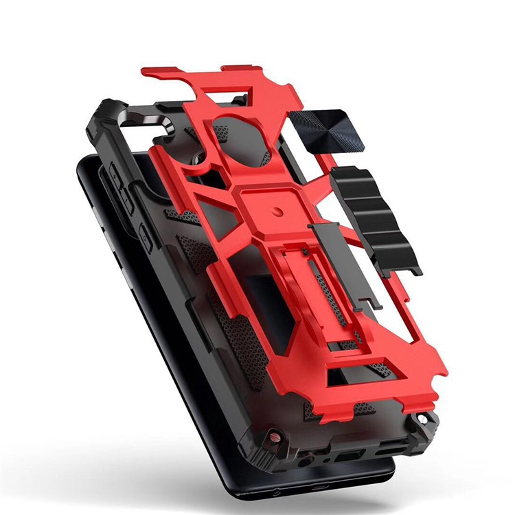 Kickstand Armor Dropproof PC TPU Hybrid Case with Magnetic Metal Sheet for Samsung Galaxy A21 - Red-3