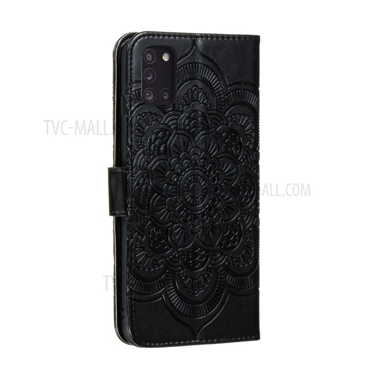 Flor De Couro Mandala Imprint Com Shell Cordão Para Samsung Galaxy A31 - Preto-4