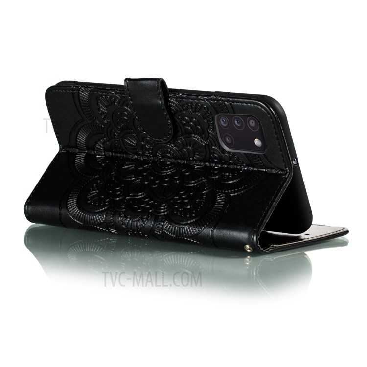 Flor De Couro Mandala Imprint Com Shell Cordão Para Samsung Galaxy A31 - Preto-6