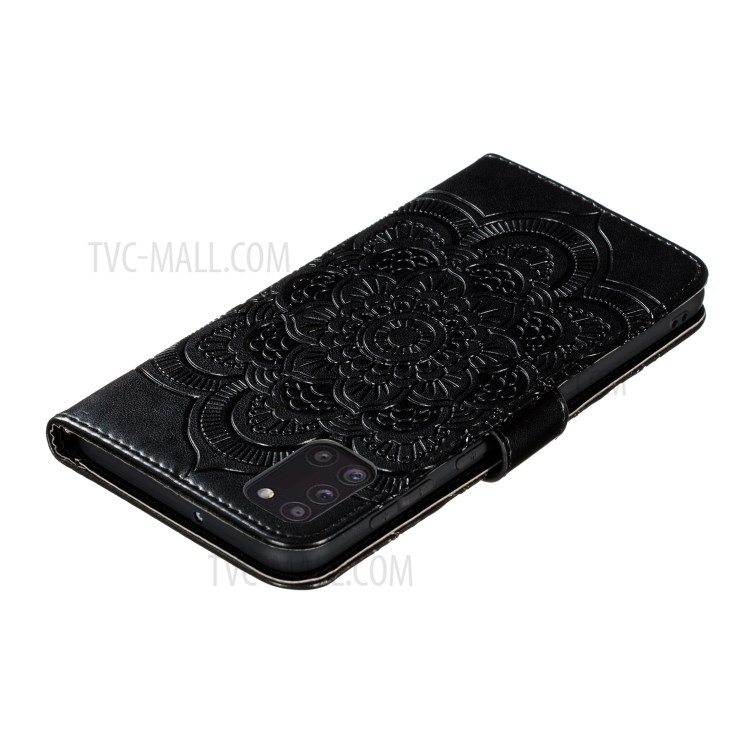 Flor De Couro Mandala Imprint Com Shell Cordão Para Samsung Galaxy A31 - Preto-9