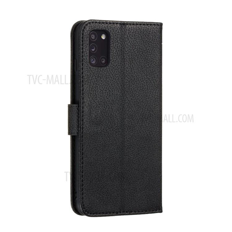 Личи Текстура Отпечаток Перо Кошелек Кожаный Чехол Для Телефона Samsung Galaxy A31 - Черный-4