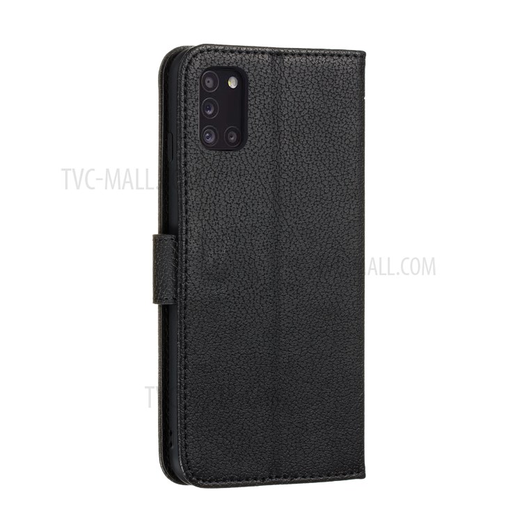 Litchi Texture Imprint Feather Wallet Leather Phone Cover for Samsung Galaxy A31 - Black-4