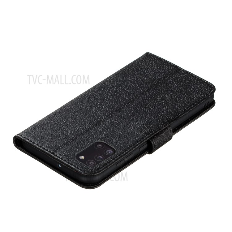 Litchi Texture Imprint Feather Wallet Leather Phone Cover for Samsung Galaxy A31 - Black-9