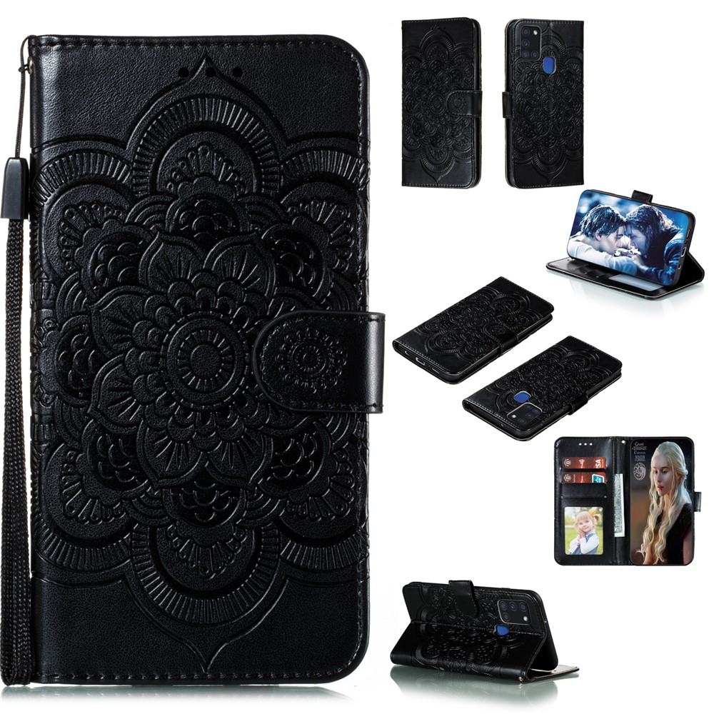 Shell Couro Marca Mandala Flor Para A21s Samsung Galaxy - Preto-1