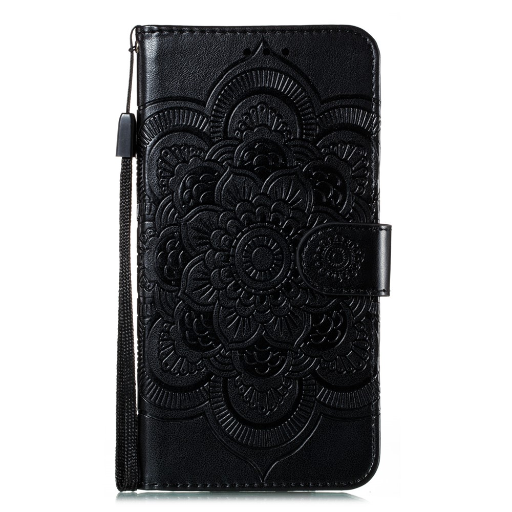 Impressão Mandala Flower Leather Shell Para Samsung Galaxy A21s - Preto-2