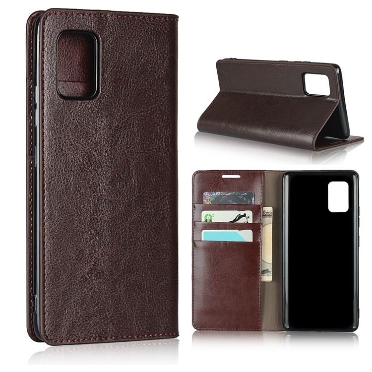 Crazy Horse Skin Genuine Leather Cover for Samsung Galaxy A51 5G SM-A516 - Coffee-1