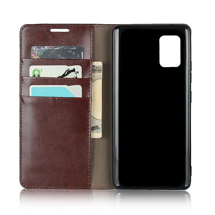 Crazy Horse Skin Genuine Leather Cover for Samsung Galaxy A51 5G SM-A516 - Coffee-4