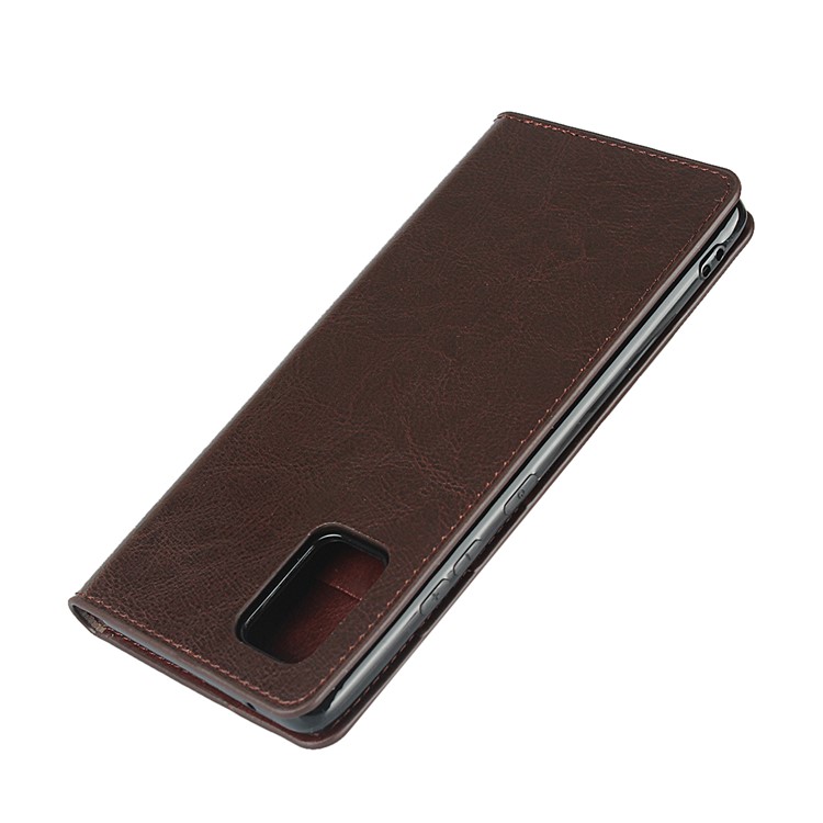 Crazy Horse Skin Genuine Leather Cover for Samsung Galaxy A51 5G SM-A516 - Coffee-6
