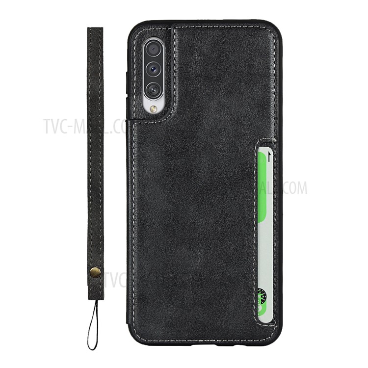 PU De Couro + Caso TPU Com Slots De Cartão E Shell Alça De Mão Para Samsung Galaxy A50 / A50s / A30s - Preto-2