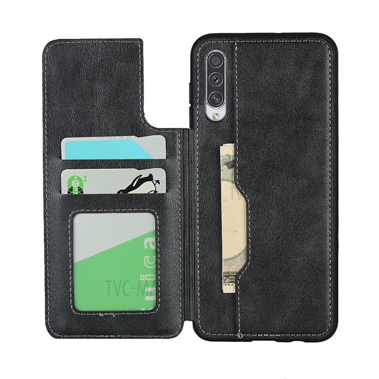 PU De Couro + Caso TPU Com Slots De Cartão E Shell Alça De Mão Para Samsung Galaxy A50 / A50s / A30s - Preto-4