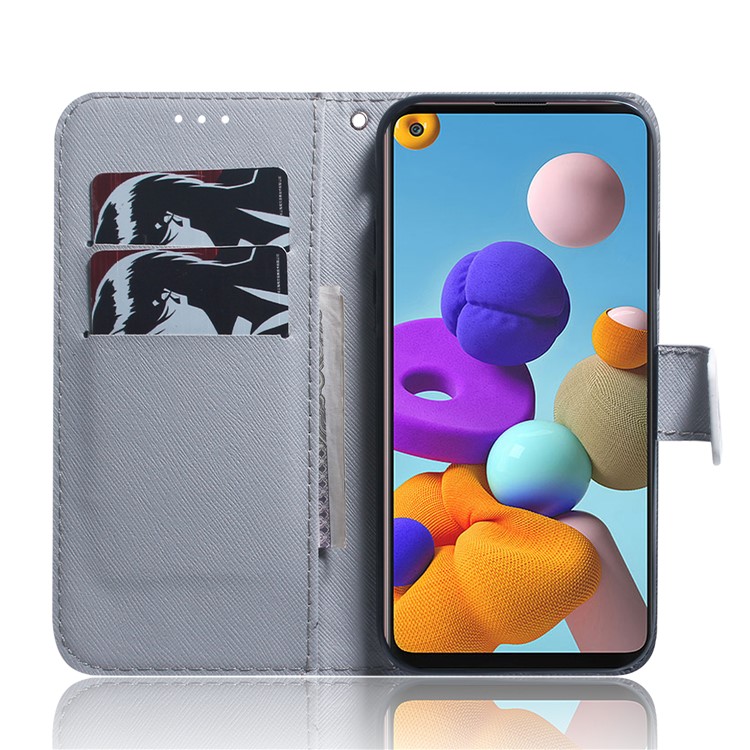 Musterdruck PU Leder Brieftaschenhülle Für Samsung Galaxy A21s - Wolf-8