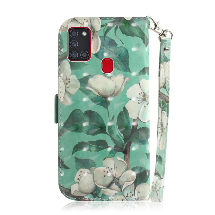 Light Spot Decor Pattern Printing Wallet Stand Leather Case with Strap for Samsung Galaxy A21s - Vivid Flower-3