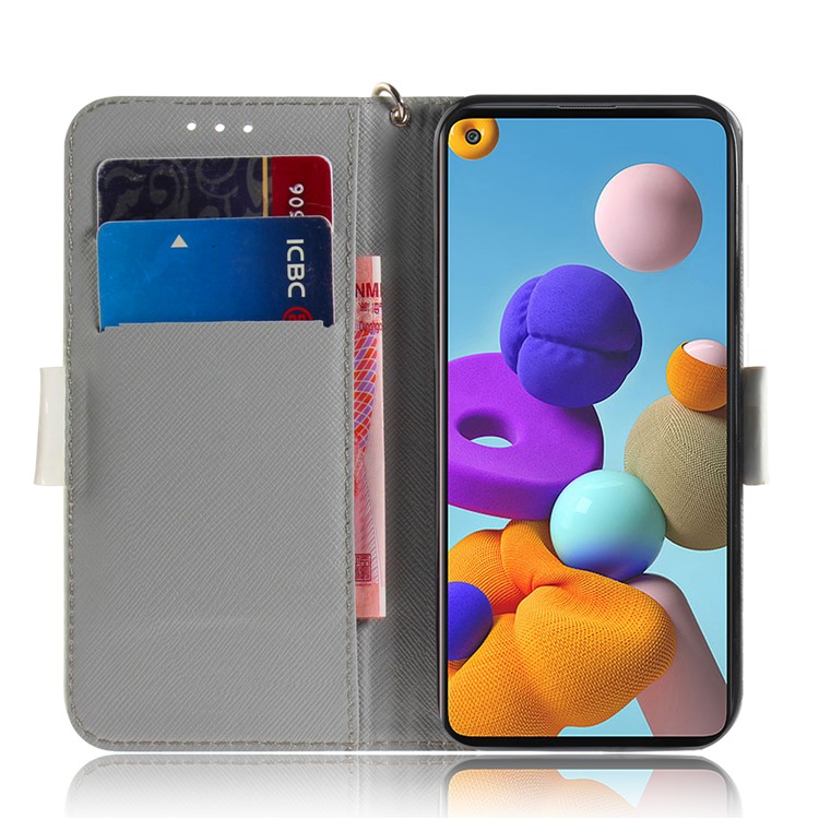 Motif de Décoration de Spots Légers Portefeuille Support en Cuir Boîtier Avec Sangle Pour Samsung Galaxy A21s - Fleur Vive