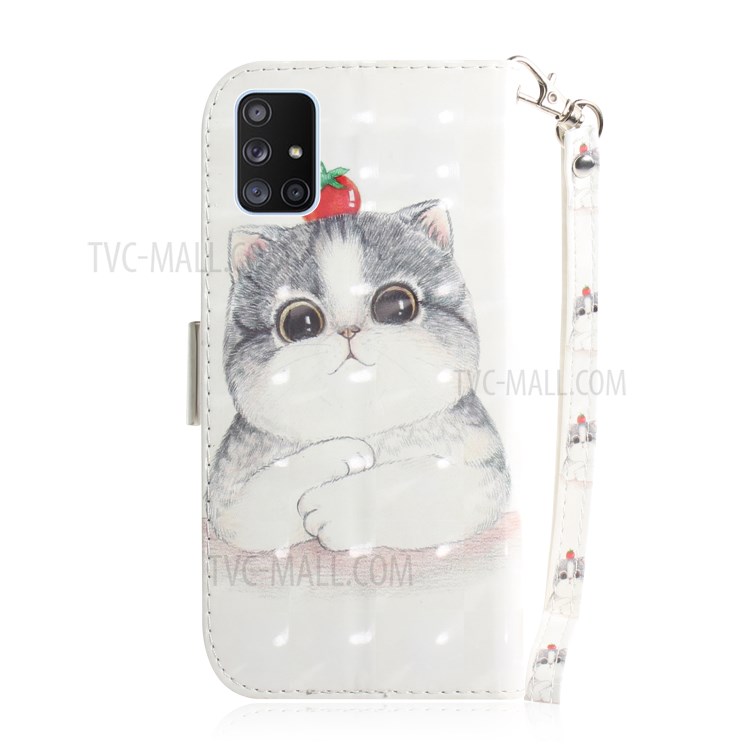 Light Spot Decor Pattern Printing Wallet Stand Leather Case with Strap for Samsung Galaxy A71 5G SM-A716 - Cute Cat-3