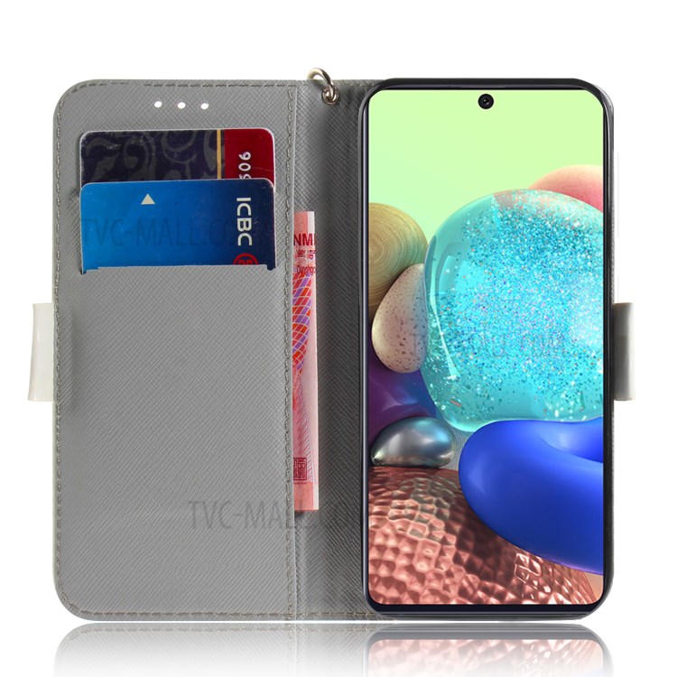 Lichtpunkt Dekormuster Druckenmappe Lederkasten Mit Bügel Für Samsung Galaxie A71 5G SM-A716 - Süße Katze-7