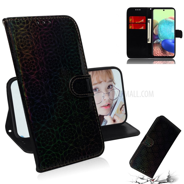 Flower Pattern Leather Wallet Stand Protection Cover for Samsung Galaxy A71 5G SM-A716 - Black-1