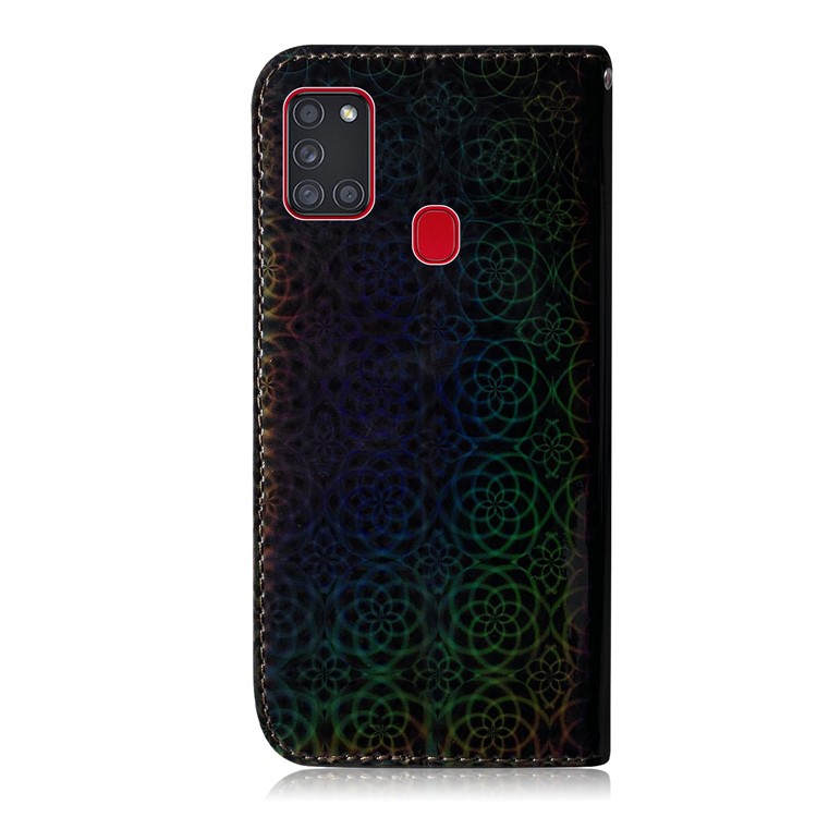 Flor Padrão De Couro Caso Estande Carteira Para A21s Samsung Galaxy - Preto-3