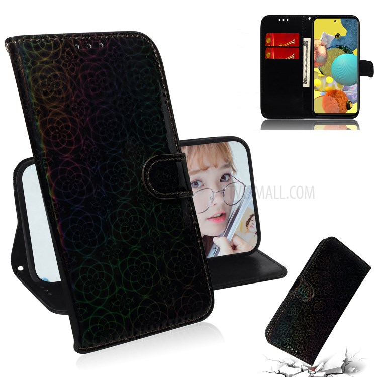 Flower Pattern Leather Stand Wallet Case for Samsung Galaxy A51 5G SM-A516 - Black-1