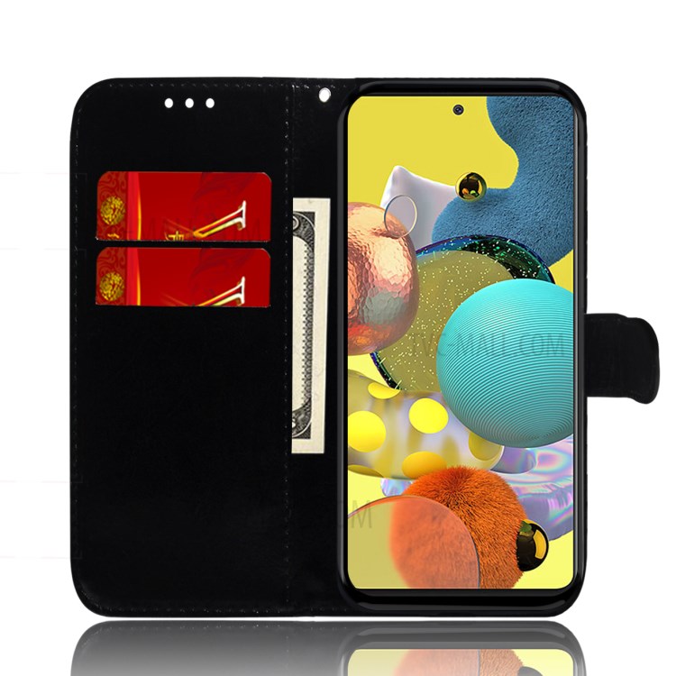 Flower Pattern Leather Stand Wallet Case for Samsung Galaxy A51 5G SM-A516 - Black-8