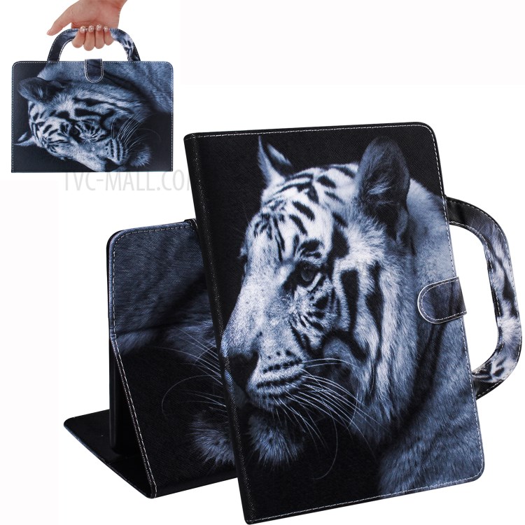 Caixa De Protecção De Mão Padrão Estilo Suporte De Impressão Carteira De Couro Comprimido Para Guia De Galáxias Samsung Um 8.4 (2020) - Tigre-1