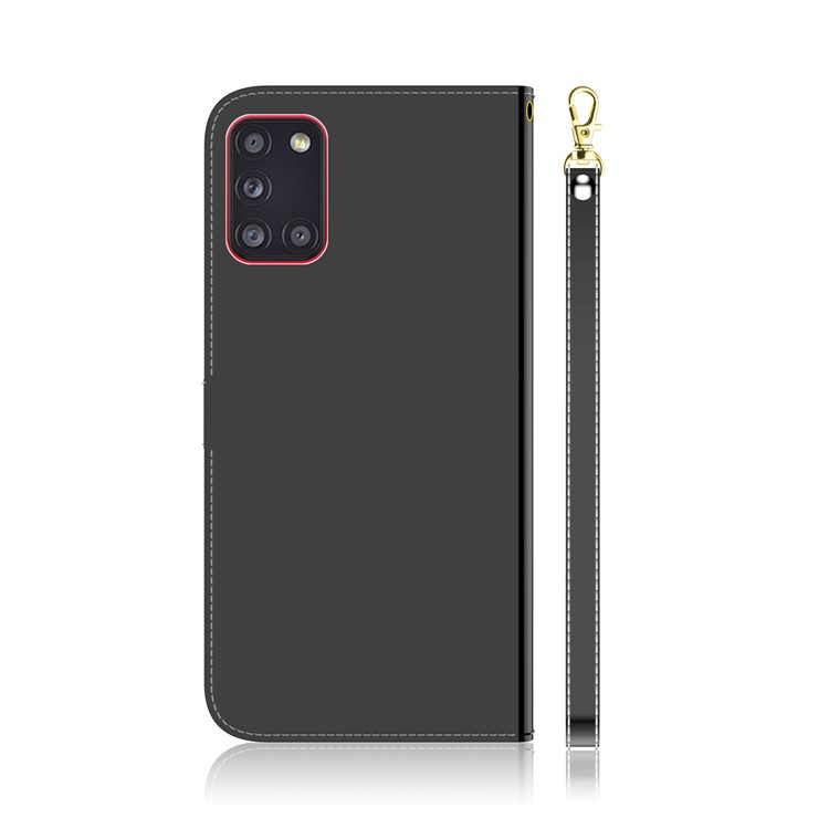 Miroir Cas De Téléphone En Cuir Stand Portefeuille De Surface Pour Samsung Galaxy A31 - Noir-3