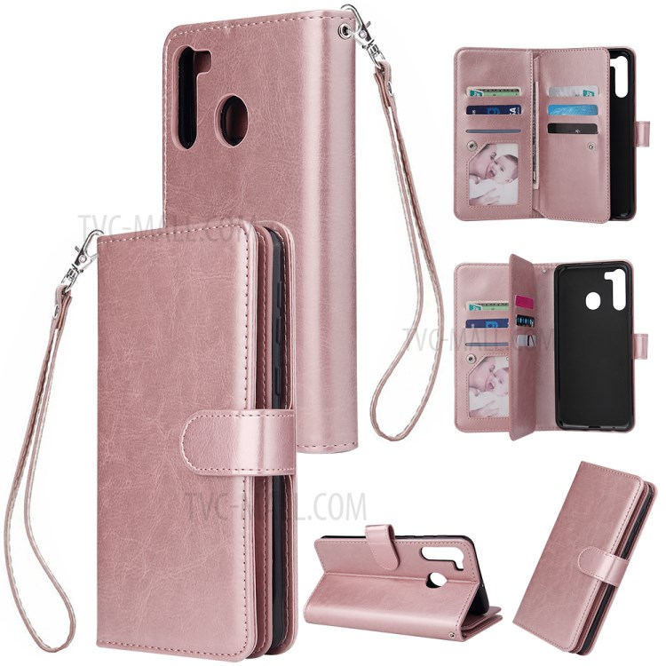 Solid Color Leather Shell with Strap for Samsung Galaxy A21 - Rose Gold-1