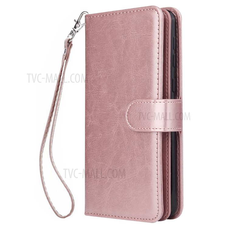 Solid Color Leather Shell with Strap for Samsung Galaxy A21 - Rose Gold-2