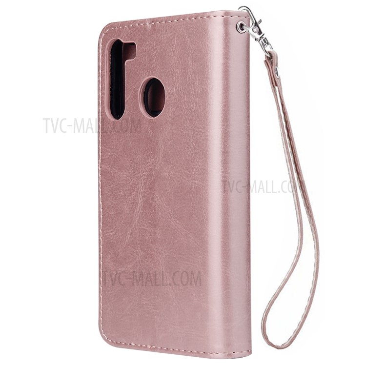 Solid Color Leather Shell with Strap for Samsung Galaxy A21 - Rose Gold-3