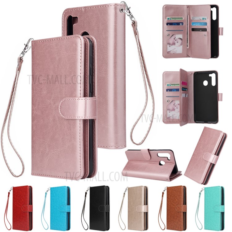 Solid Color Leather Shell with Strap for Samsung Galaxy A21 - Rose Gold-8