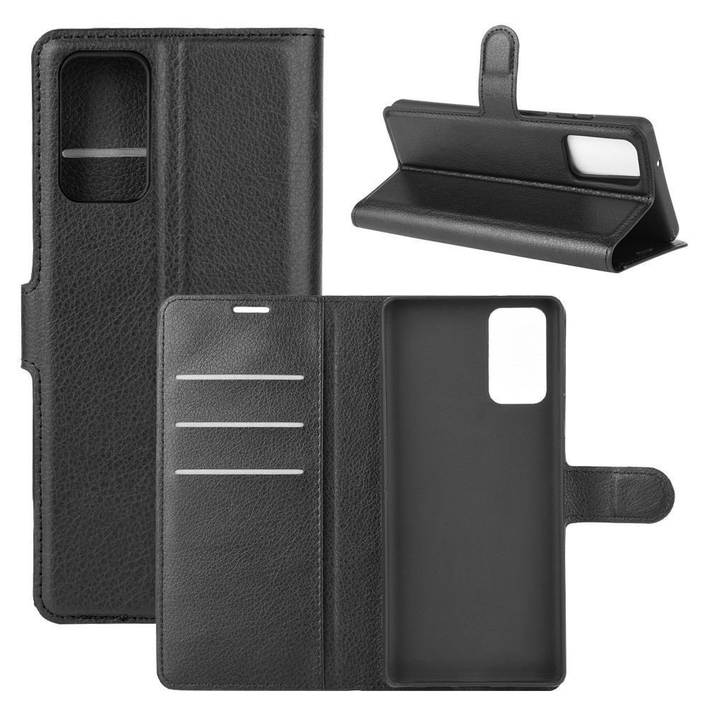 Litchi Skin with Wallet Leather Cover for Samsung Galaxy Note 20 - Black-1