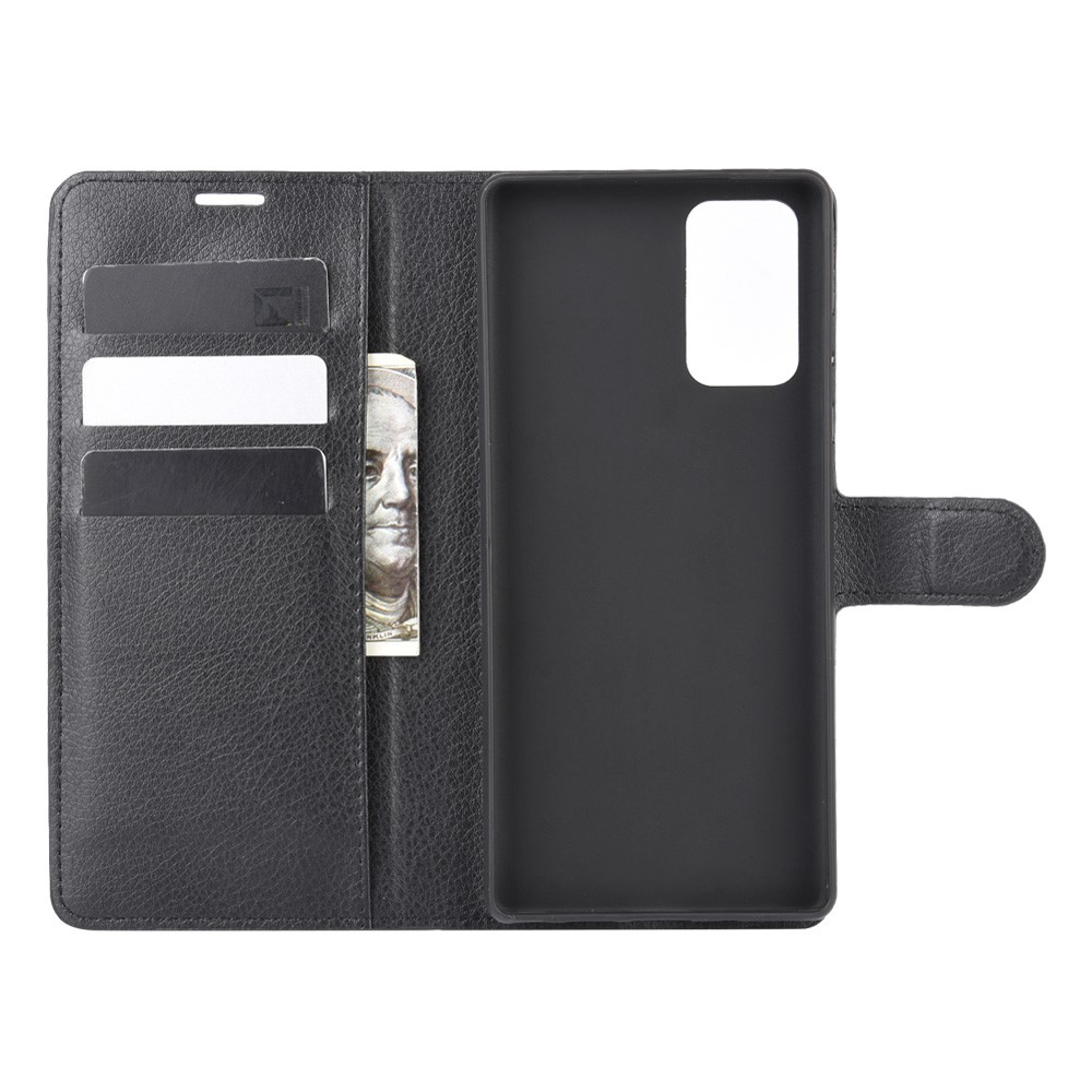 Litchi Skin with Wallet Leather Cover for Samsung Galaxy Note 20 - Black-6